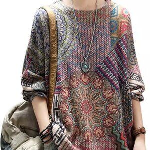 NWT YESNO Women's Geometric Pattern Oversized Pullover Long Sleeve Sweater 2XL